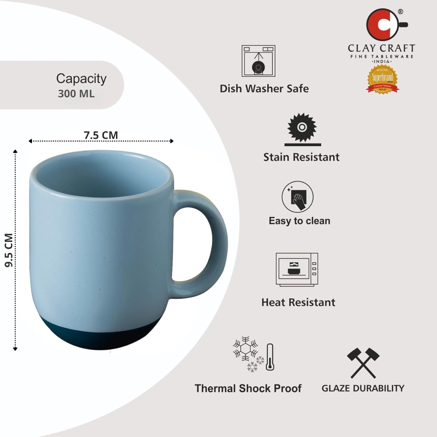 Paco Pebble Pacha Coffee/Milk Mug | Set of 2 (300ml Each, Blue, DT2)