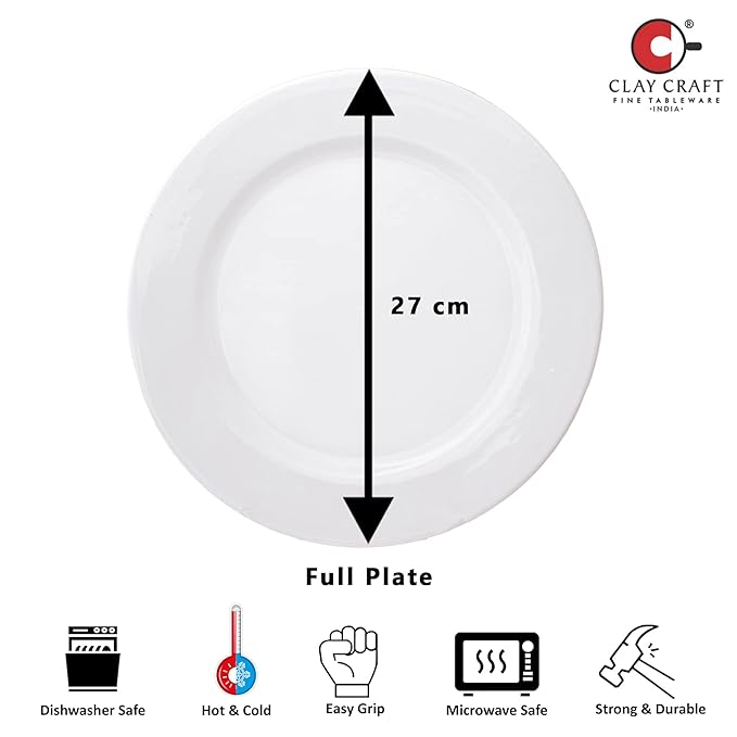 Clay Craft Ceramic Dinner Set Georgian White - 18 Pieces (Dinner Set 18 Pieces), For Family of 4