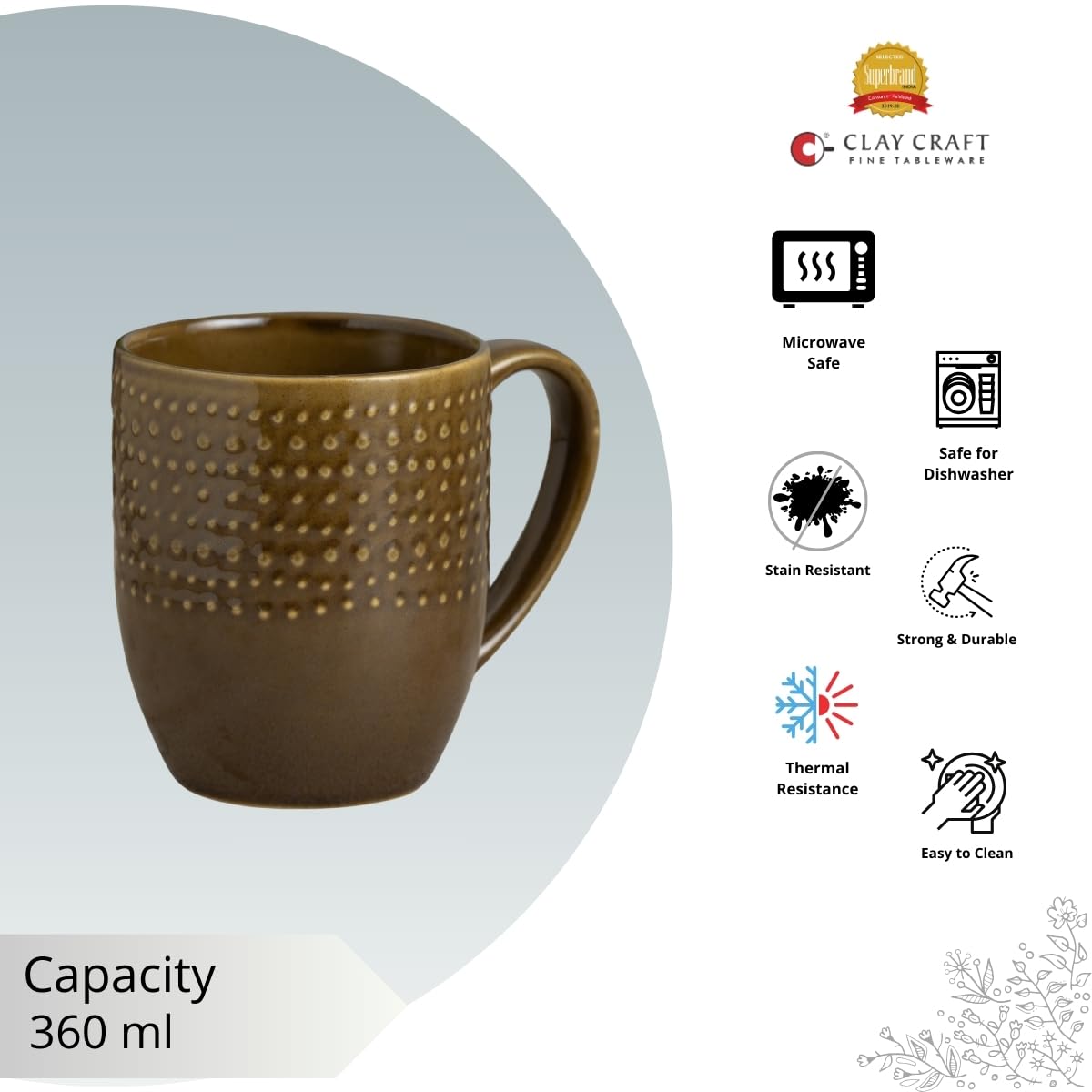Apex Pebble Timeless Brown Coffee/ Milk Mug, 1 Piece, 360 ml