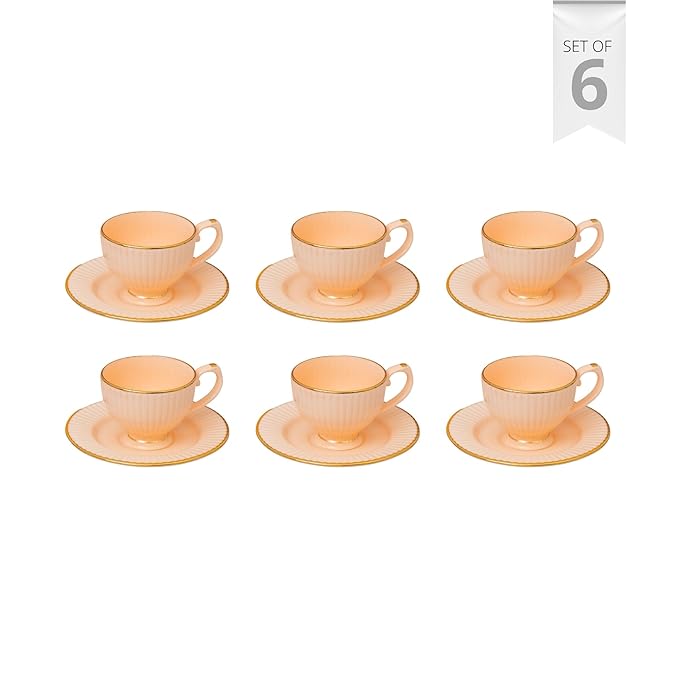 Julie Impression 1401 Timeless Cup & Saucer, Set of 12 (6 Cups + 6 Saucers) (Pink)
