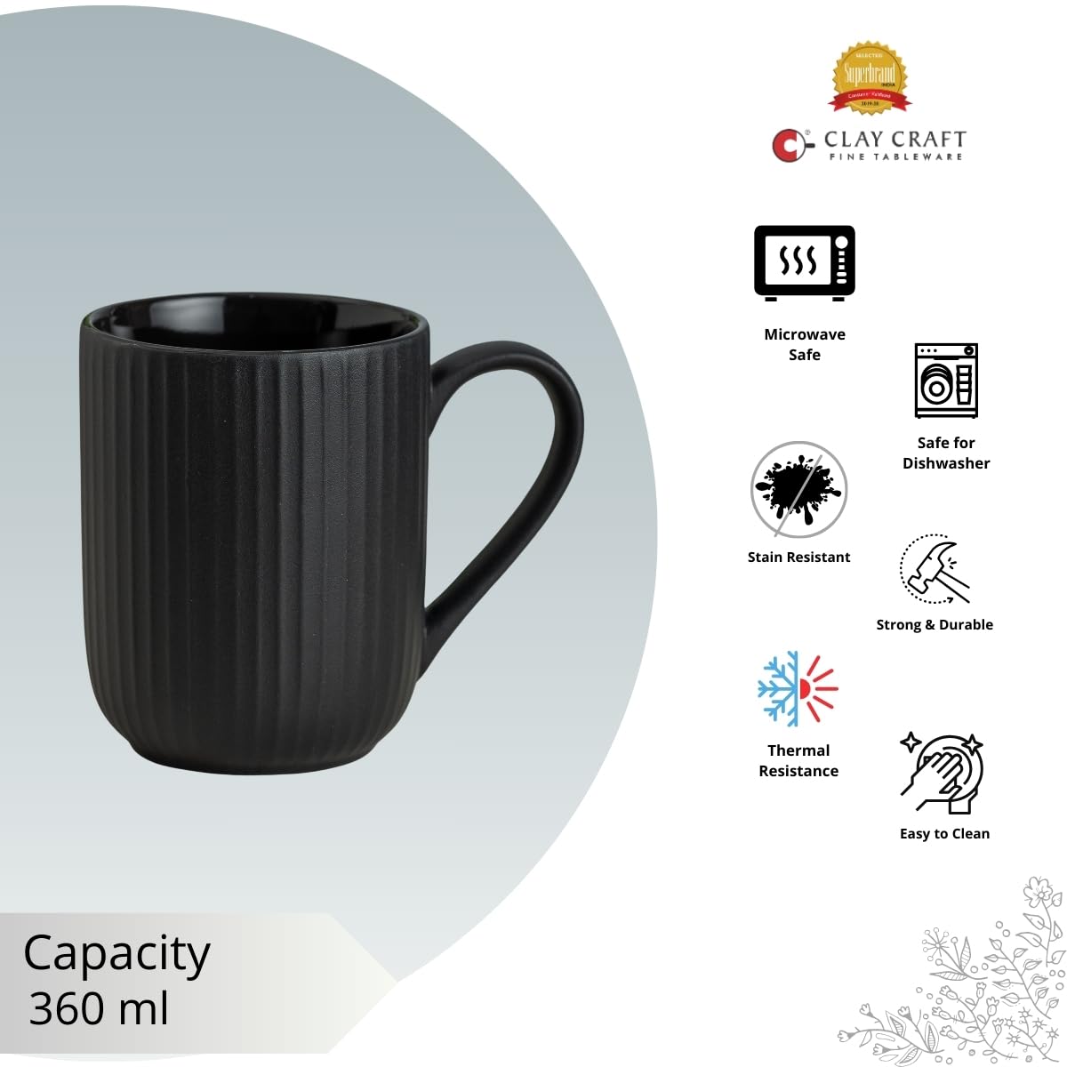 Linea Pebble Black Coffee/ Milk Mug, 1 Piece, 360 ml