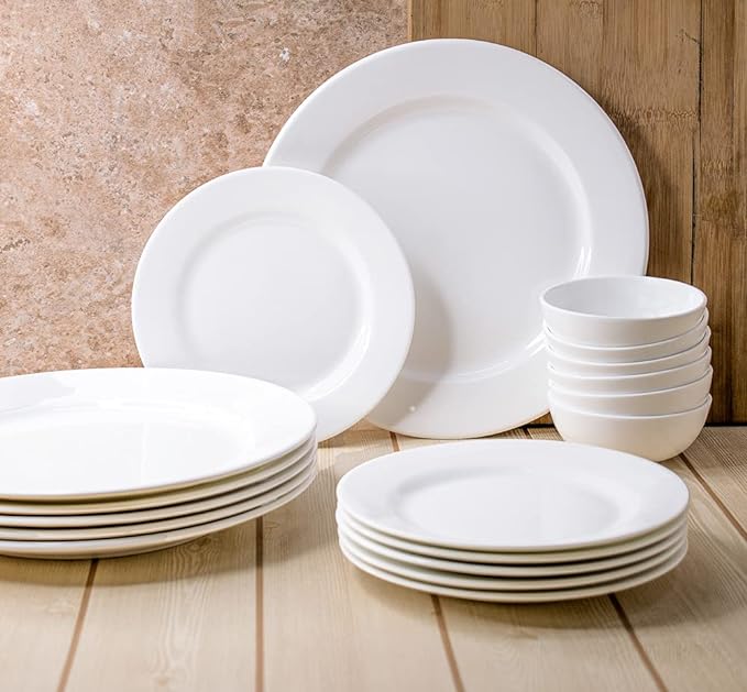 Clay Craft Ceramic Dinner Set Georgian White 18 Pieces Dinner Set 18 Pieces For Family of 4
