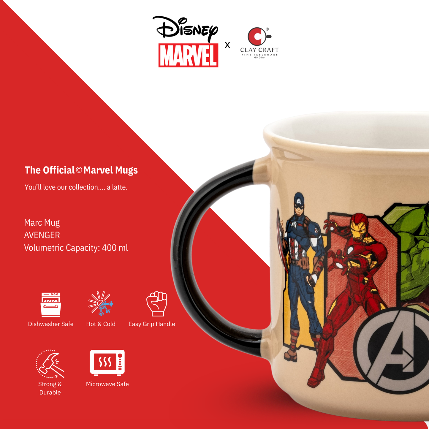 Disney Marvel Avengers Assemble Pebble Coffee & Milk Mug – 1 Piece, 400ml