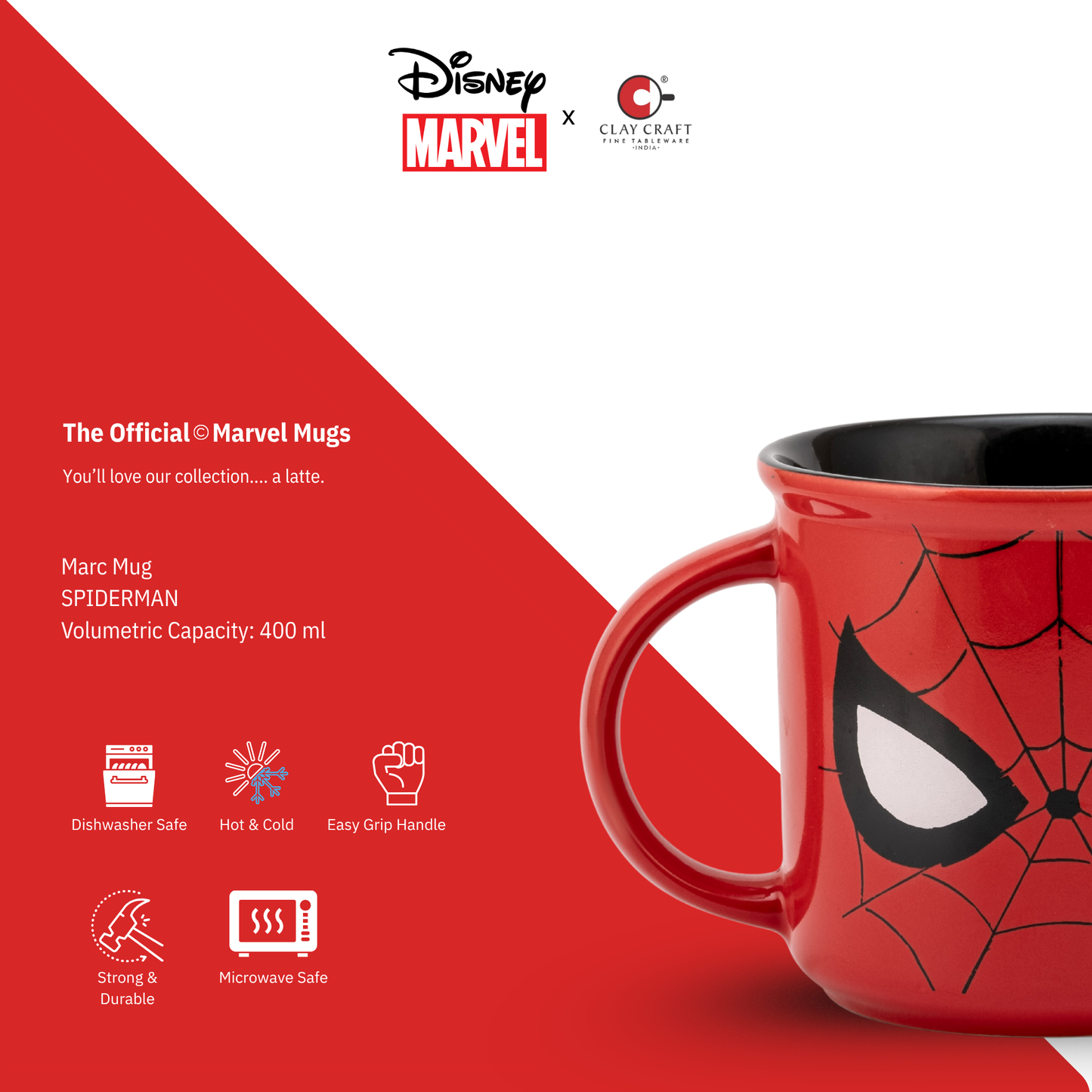Disney Marvel Spider Man 2 Red Black Pebble Coffee & Milk Mug – 1 Piece, 400ml