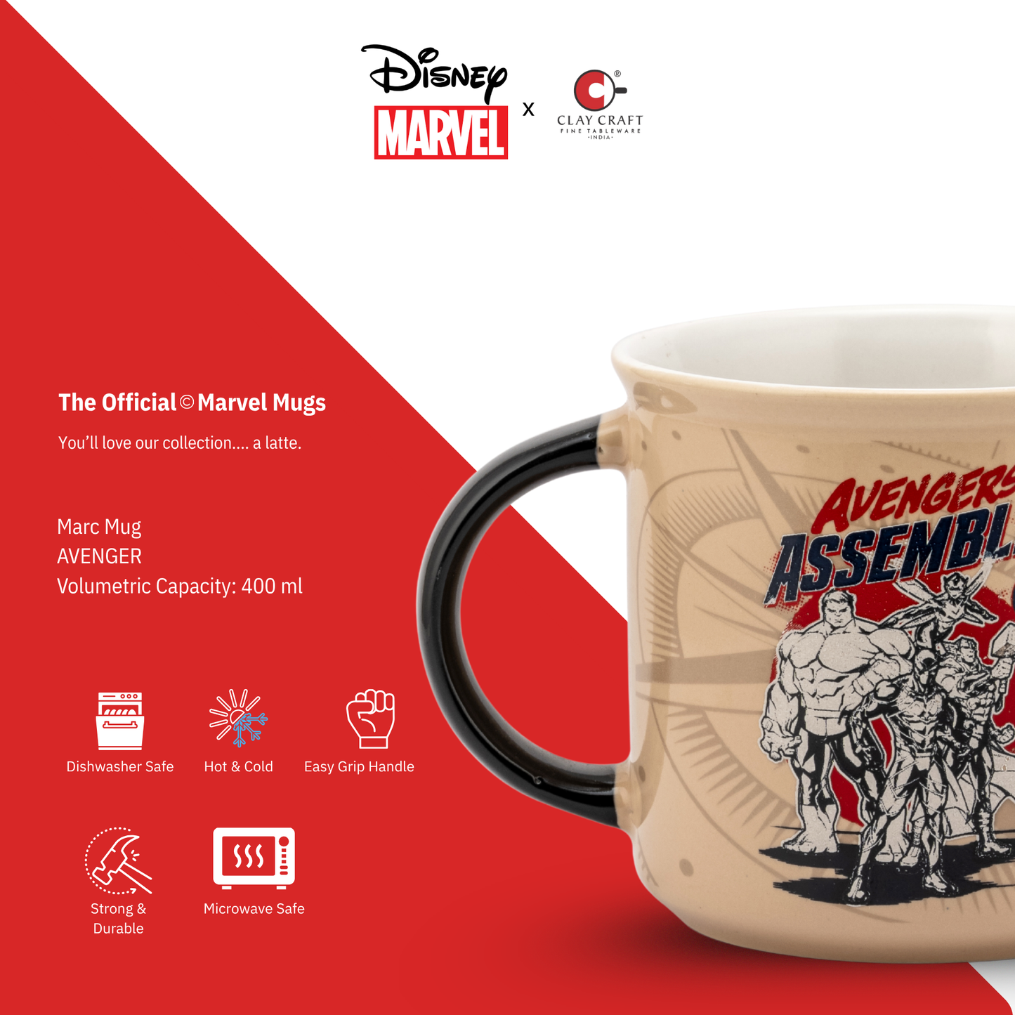 Disney Marvel Avengers Assemble Pebble Coffee & Milk Mug, 1 Piece, 400ml