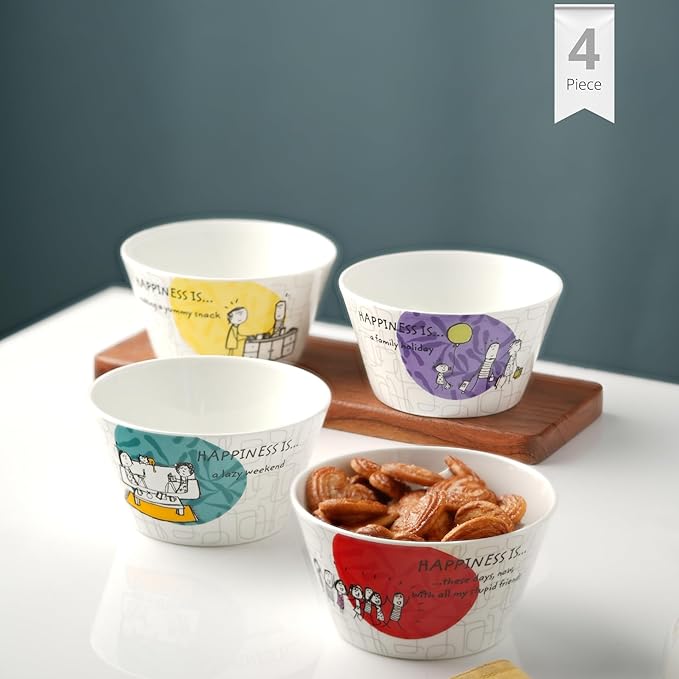 Happiness Nikko Japanese Style Snack & Cereal Bowl Set of 4 (Delight)