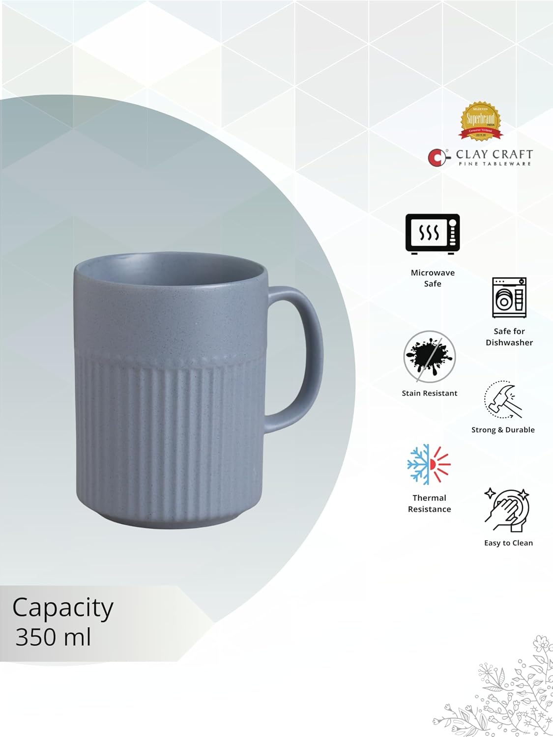 Crimson Matte Pebble Blue Coffee/ Milk Mug, 1 Piece, 350 ml
