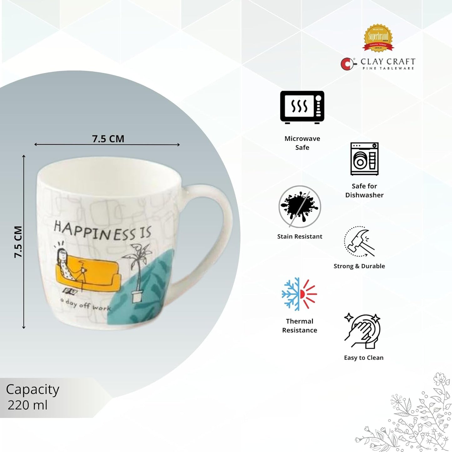 Happiness Is... Alton Medium Coffee Mug Tea Cups 210ml, Set of 4 (Delight)