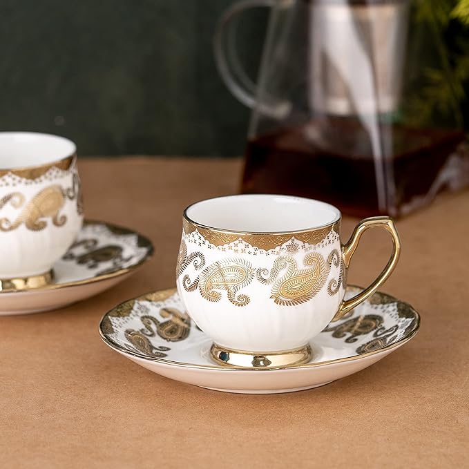 Karina Ebony Cup & Saucer, 155ml, Set of 12 (6 Cups + 6 Saucers) (E621)