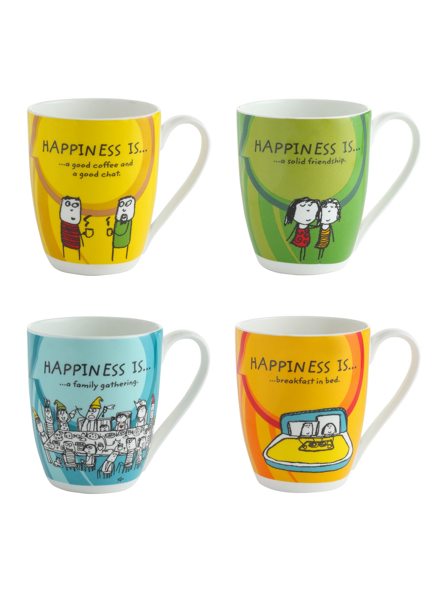 Happiness Is... Oxford Big Coffee & Milk Mug 310ml, Set of 4