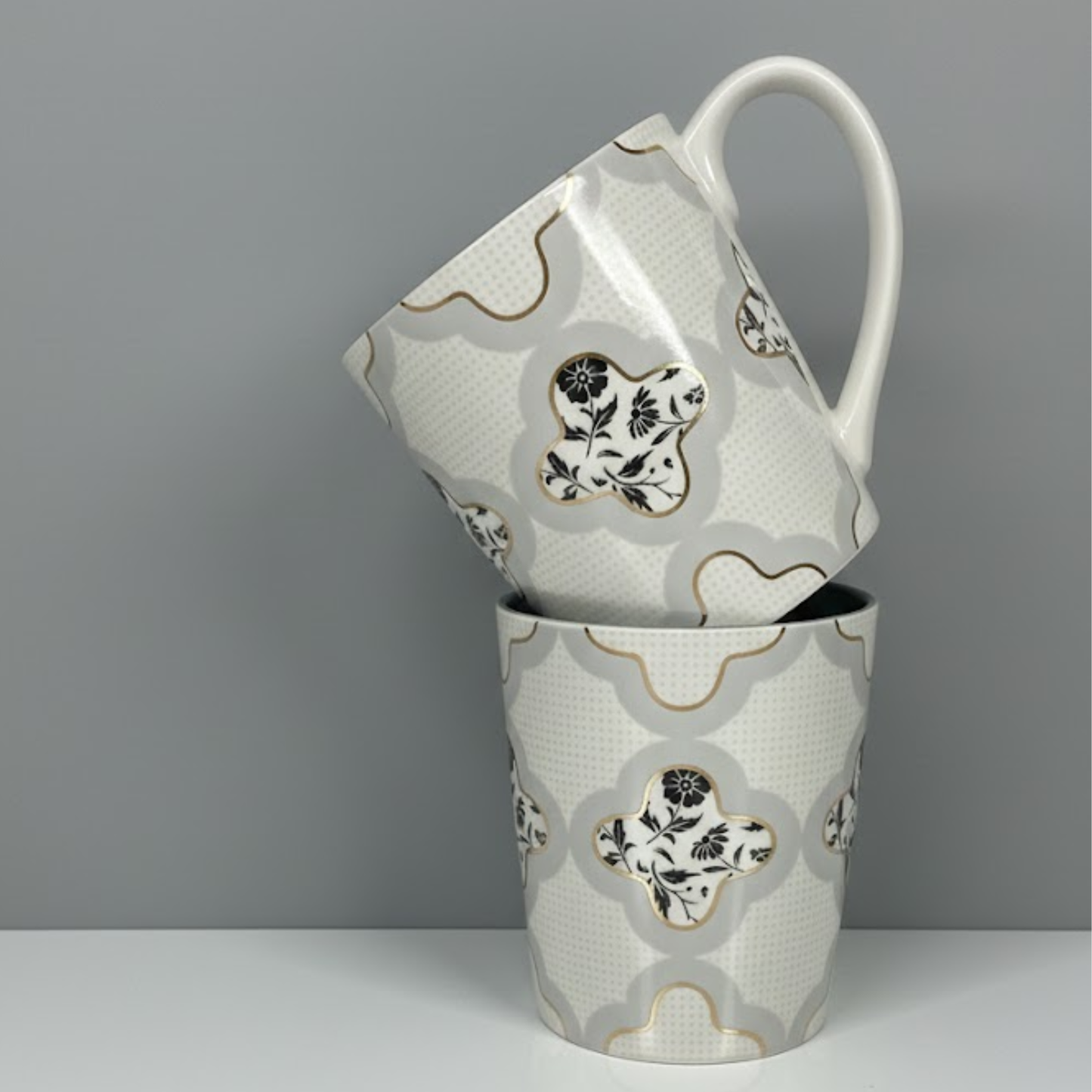 Clay Craft Lucas Pebble Grey Porcelain Mug Set of 2, 350 ml Perfect for Tea, Coffee & Milk