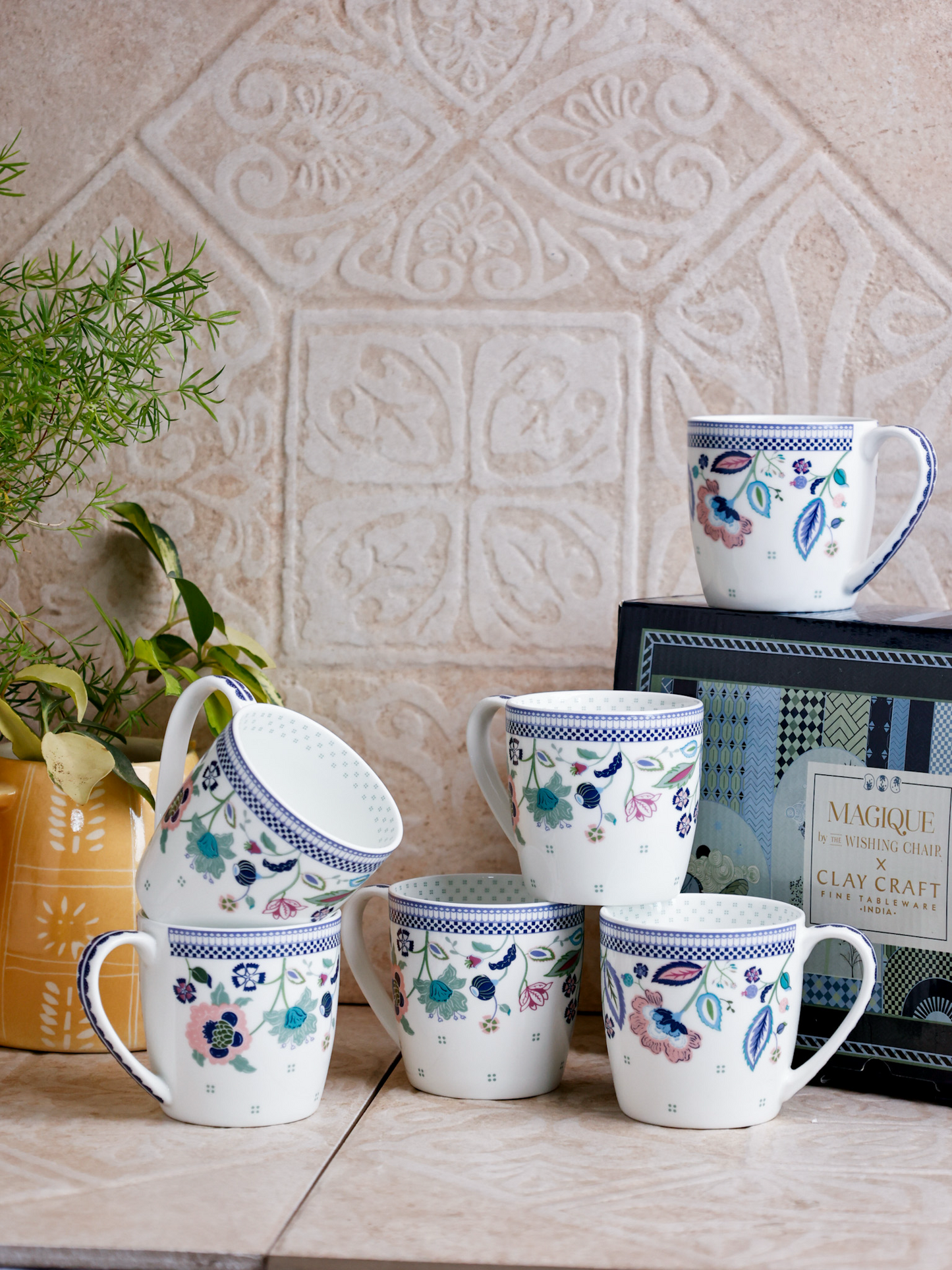 Magique x Clay Craft โ Indigo Chintz Alton Coffee Mug Set of 6, 220ml-(T04)