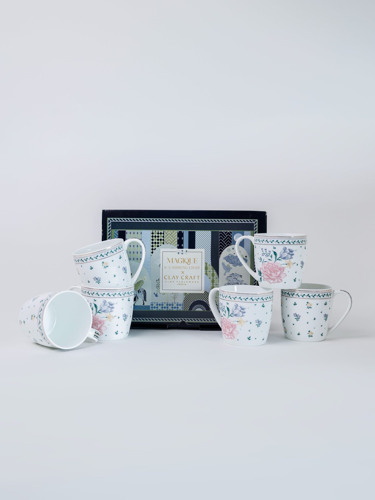 Magique by The Wishing Chair x Clay Craft, Emerald Ribbon Alton Coffee Mug Set of 6, 220 ml (T03)