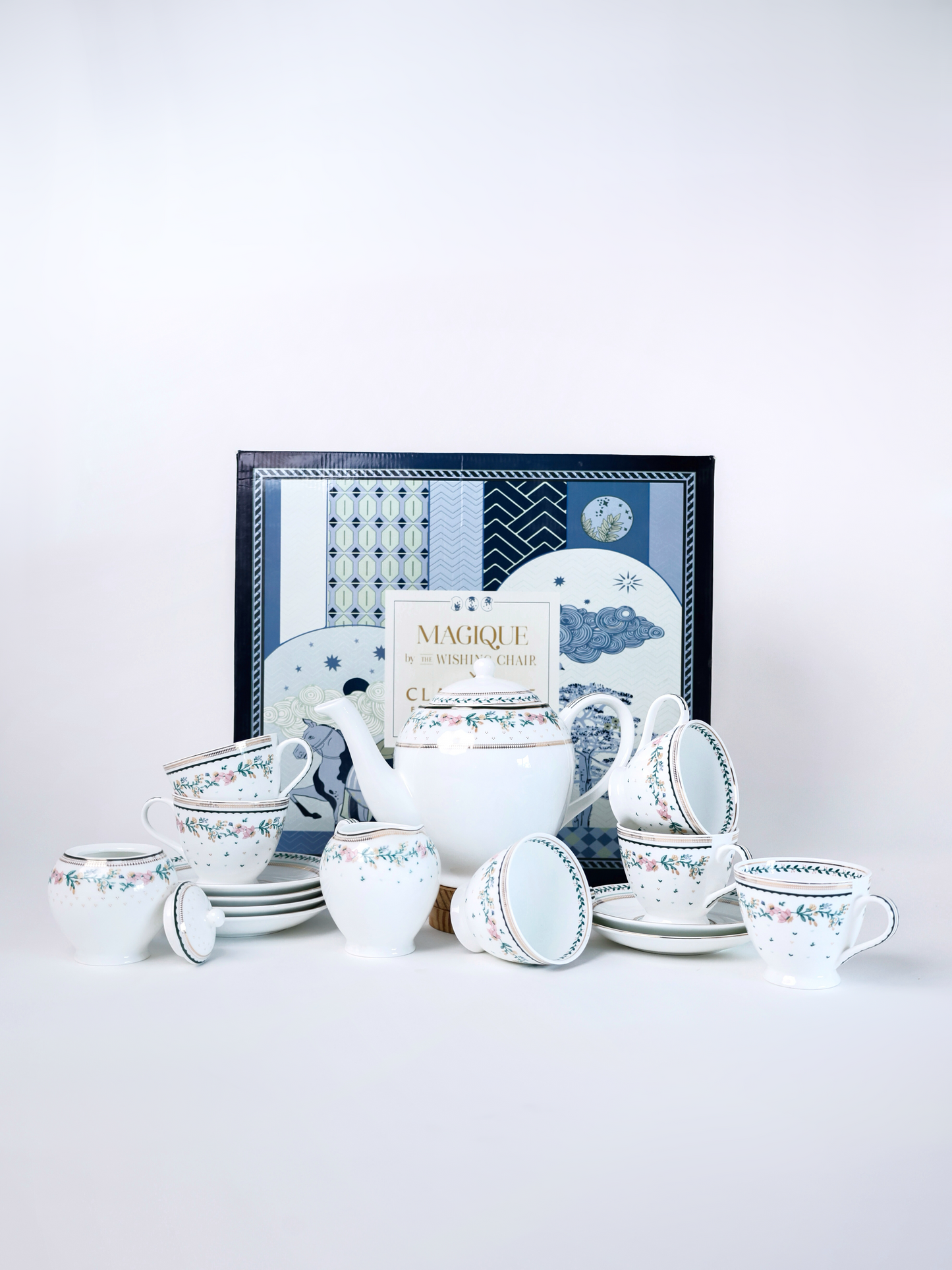 Magique by The Wishing Chair x Clay Craft, Emerald Ribbon King Tea Set of 15 (T03)