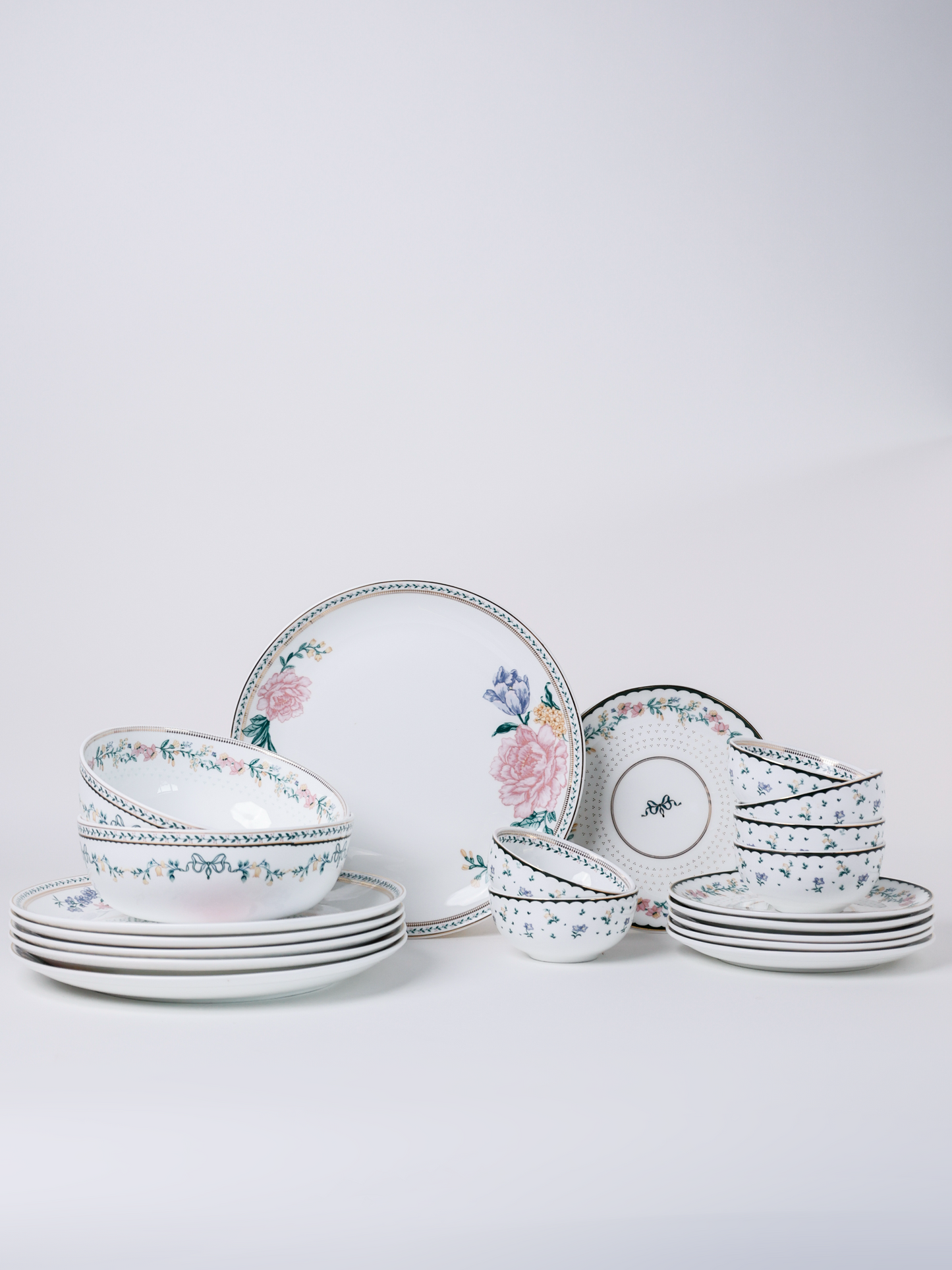 Magique by The Wishing Chair x Clay Craft, Emerald Ribbon Urmi Dinner Set of 20, For Family of 6 (T03)