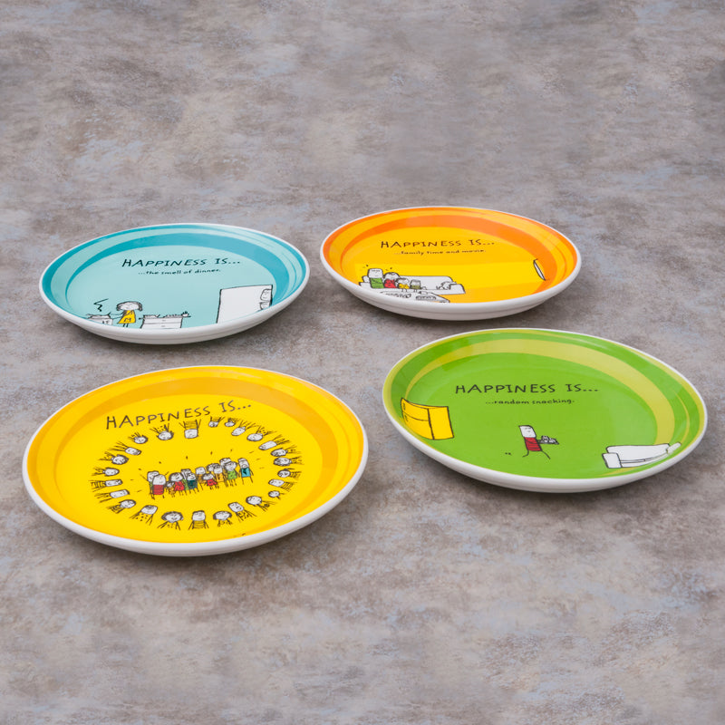 Happiness Is... Mini Ceramic Snack Plates 5.5", Set of 4