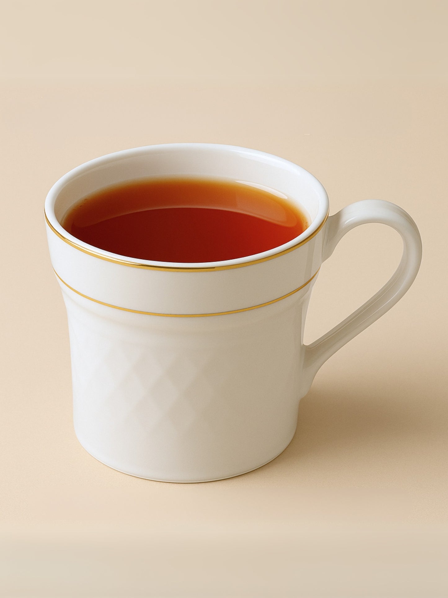 Clay Craft Fine Ceramic Ginger, Embossed Gold Rim Cup Set, White, 180 ml, Set of 6