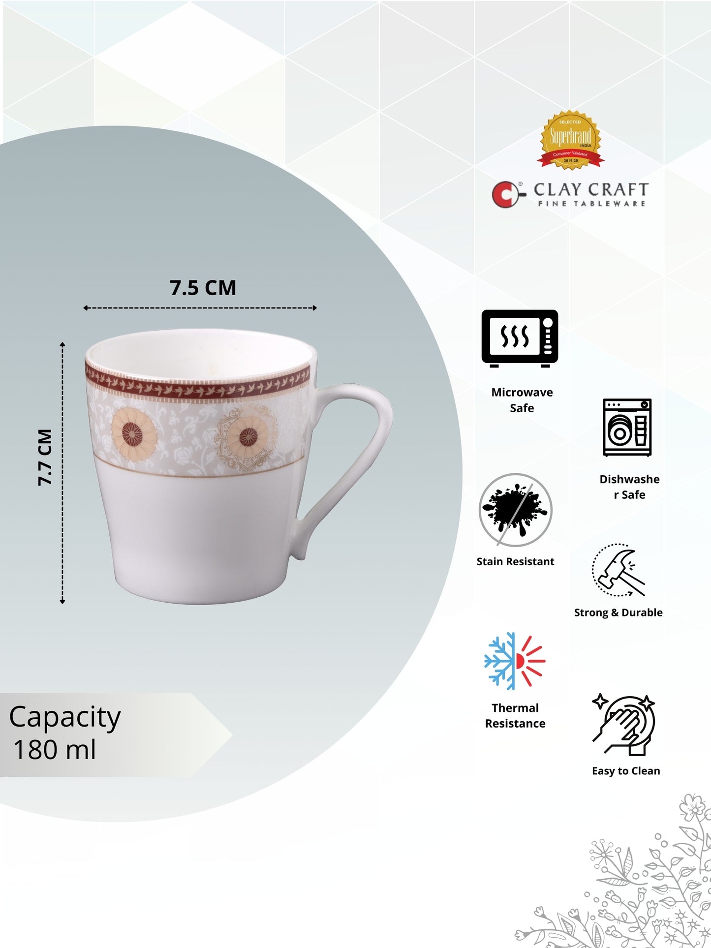 Master Super Coffee & Tea Mugs, 180ml, Set of 6 (S386)