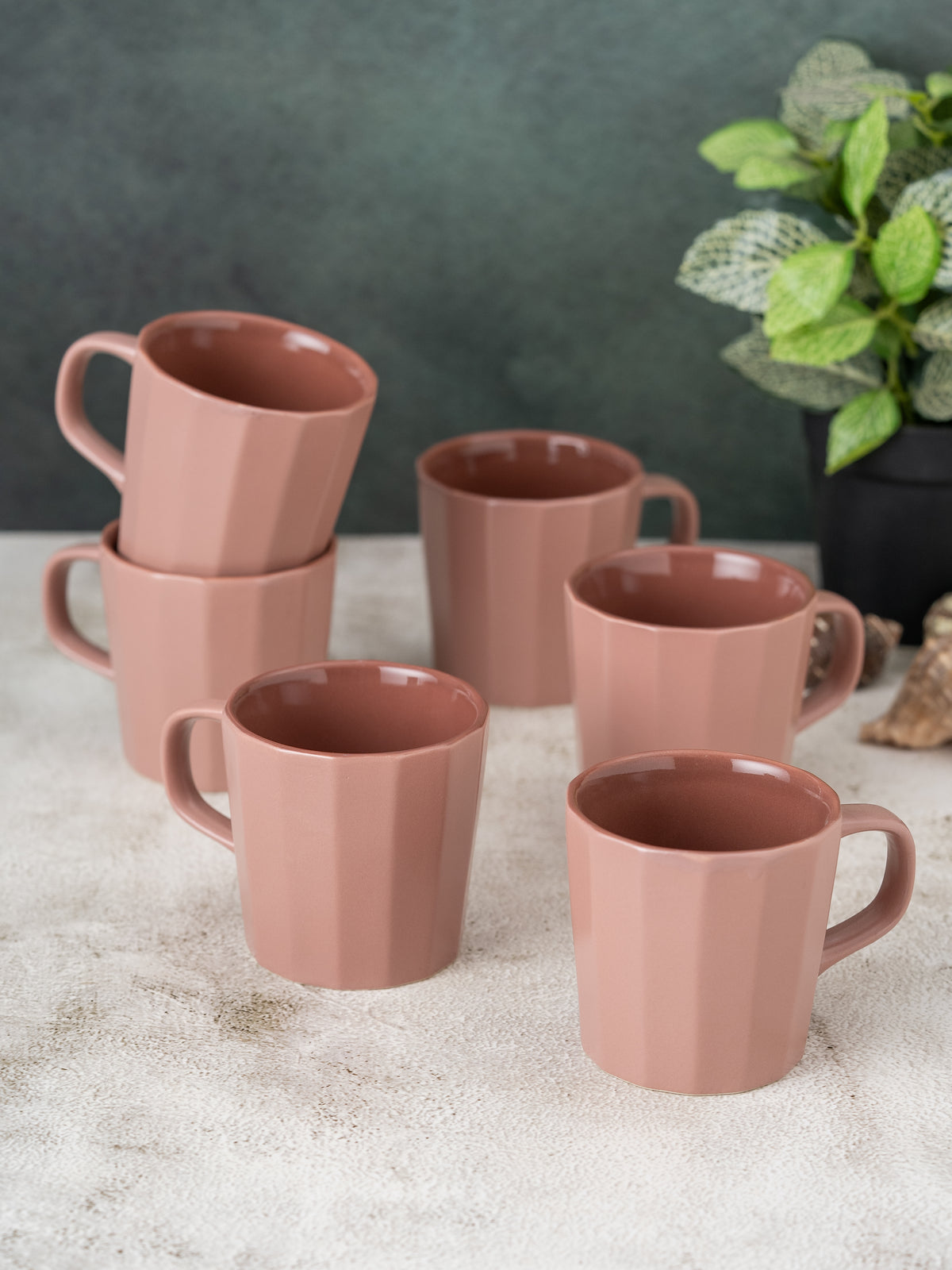 Armada Lilac Pebble Ceramic Dual-Tone Coffee & Tea Mugs, 240ml, Set of 6
