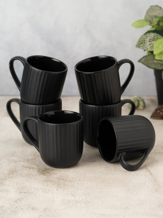 Linea Pebble Black Coffee & Tea Mugs Set of 6, 250 ml
