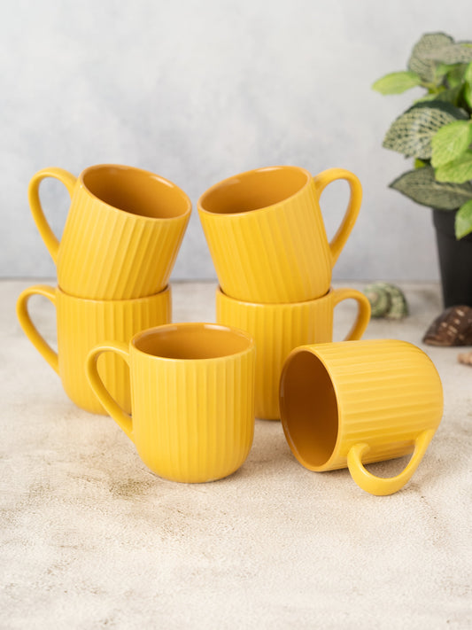 Linea Pebble Mustard Coffee & Tea Mugs Set of 6, 250 ml