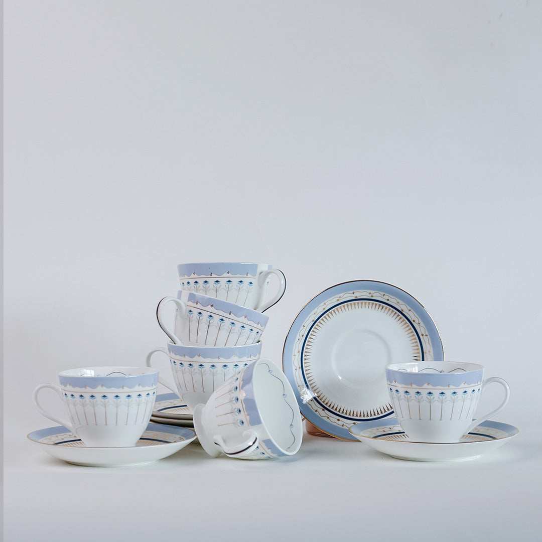 Magique by The Wishing Chair x Clay Craft, River of Flowers King Cup & Saucer, Set of 12, 180ml, (6 Cups + 6 Saucers)