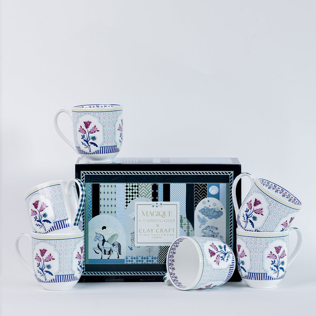 Magique by The Wishing Chair x Clay Craft, Tulip Garden ZEAL Coffee & Tea Mug Set of 6, 250 ml (TG2)