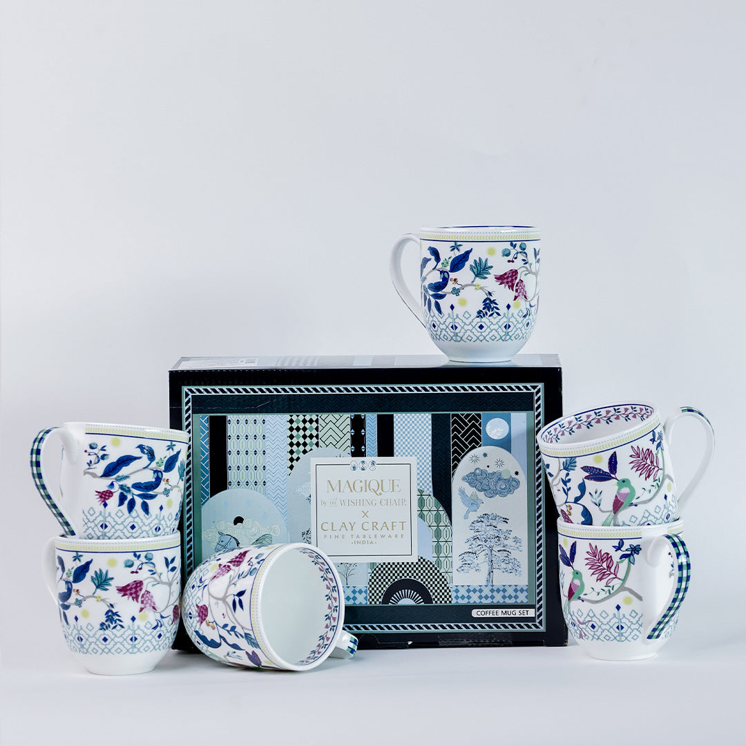 Magique by The Wishing Chair x Clay Craft, Tulip Garden ZEAL Coffee & Tea Mug Set of 6, 250 ml (TG1)