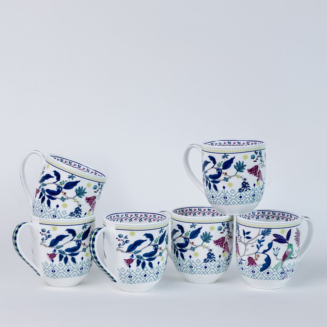 Magique by The Wishing Chair x Clay Craft, Tulip Garden ZEAL Coffee & Tea Mug Set of 6, 250 ml (TG1)