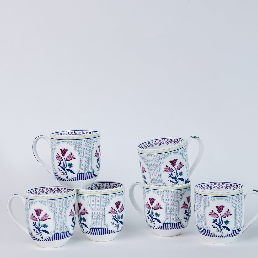 Magique by The Wishing Chair x Clay Craft, Tulip Garden ZEAL Coffee & Tea Mug Set of 6, 250 ml (TG2)