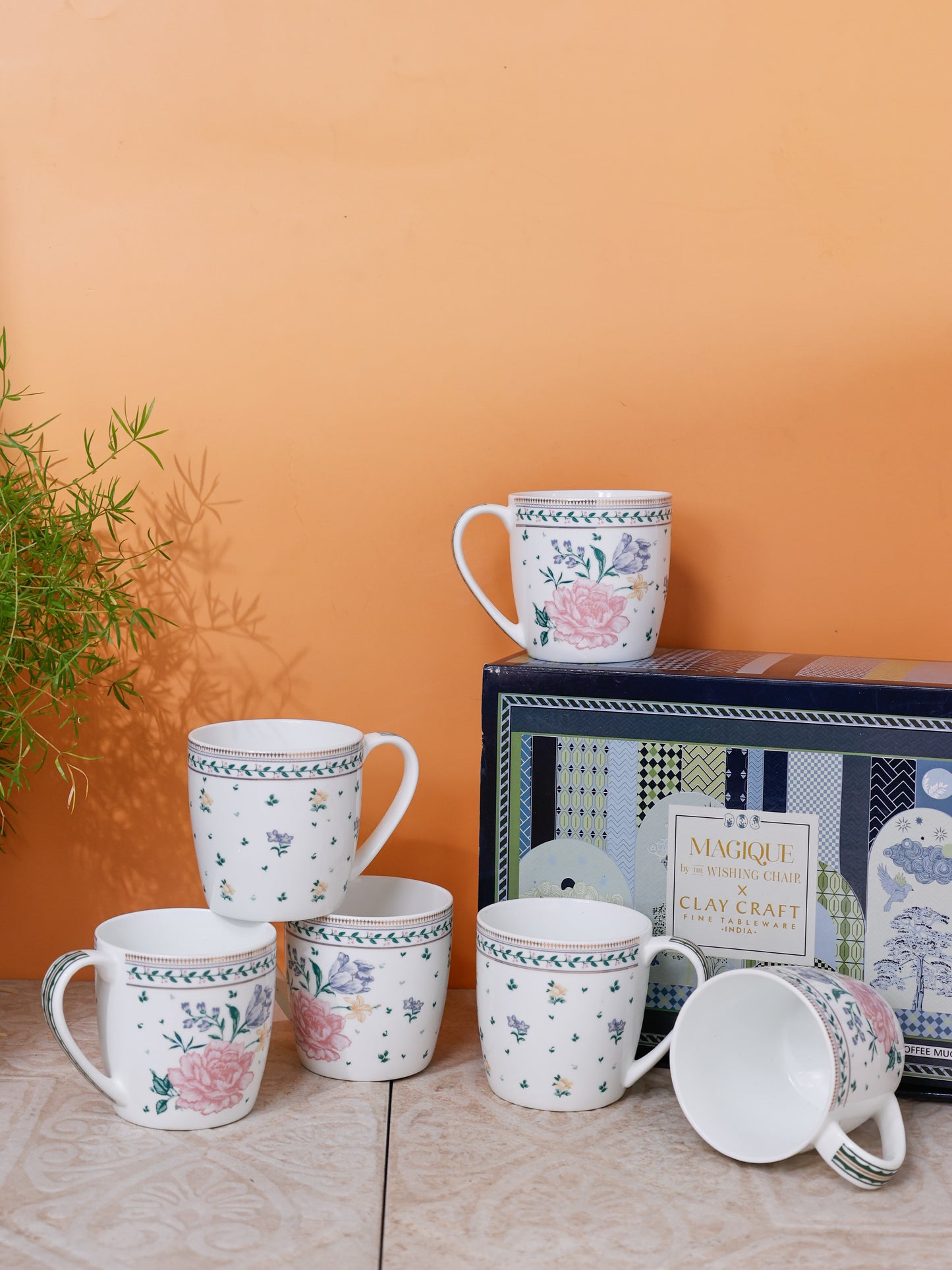 Magique by The Wishing Chair x Clay Craft, Emerald Ribbon Alton Coffee Mug Set of 6, 220 ml (T03)