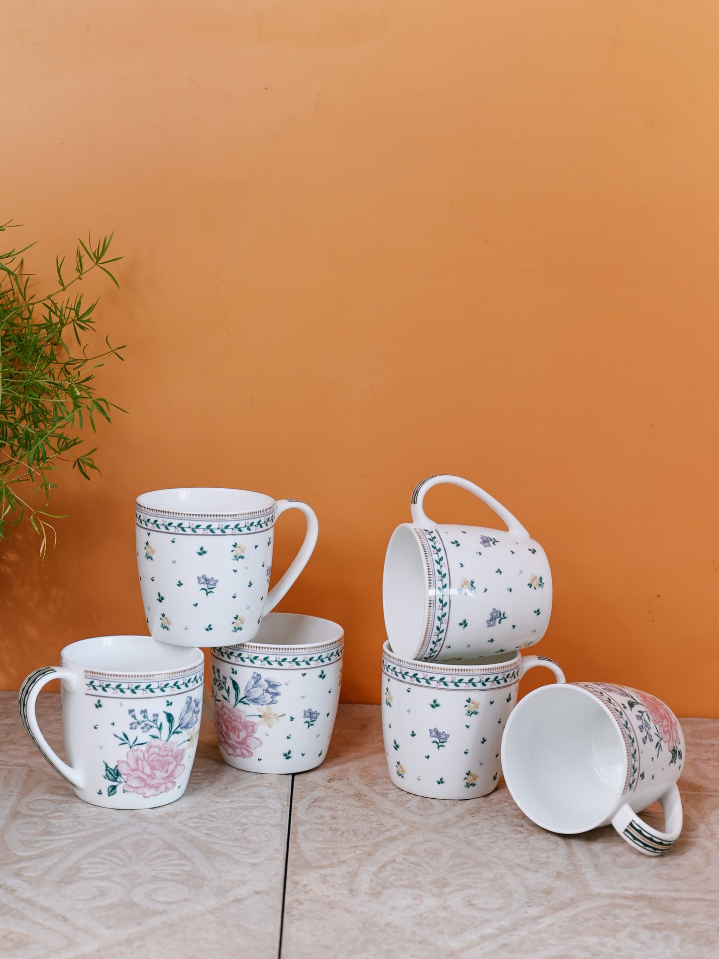 Magique by The Wishing Chair x Clay Craft, Emerald Ribbon Alton Coffee Mug Set of 6, 220 ml (T03)