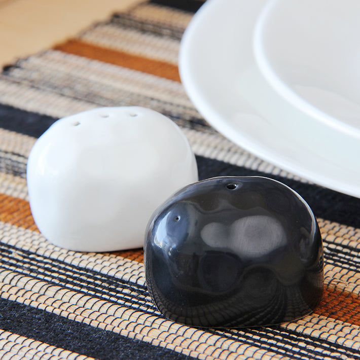 Clay Craft Basic Cruet Set White & Black Stone Shape - 1 Salt & 1 Pepper