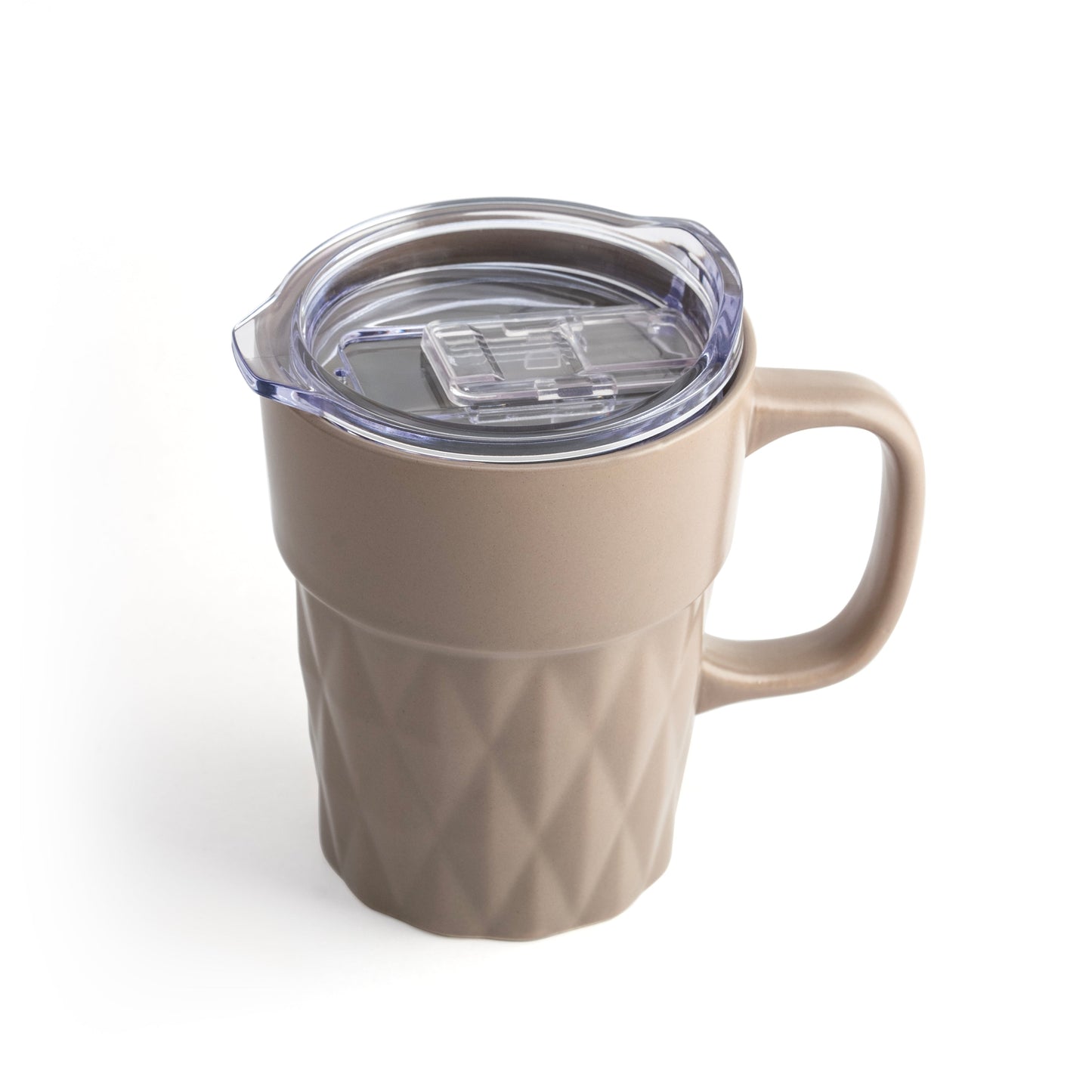 Clay Craft Jewel Diamond Pebble Porcelain Mug with Acrylic Lid, Grey, 350ml