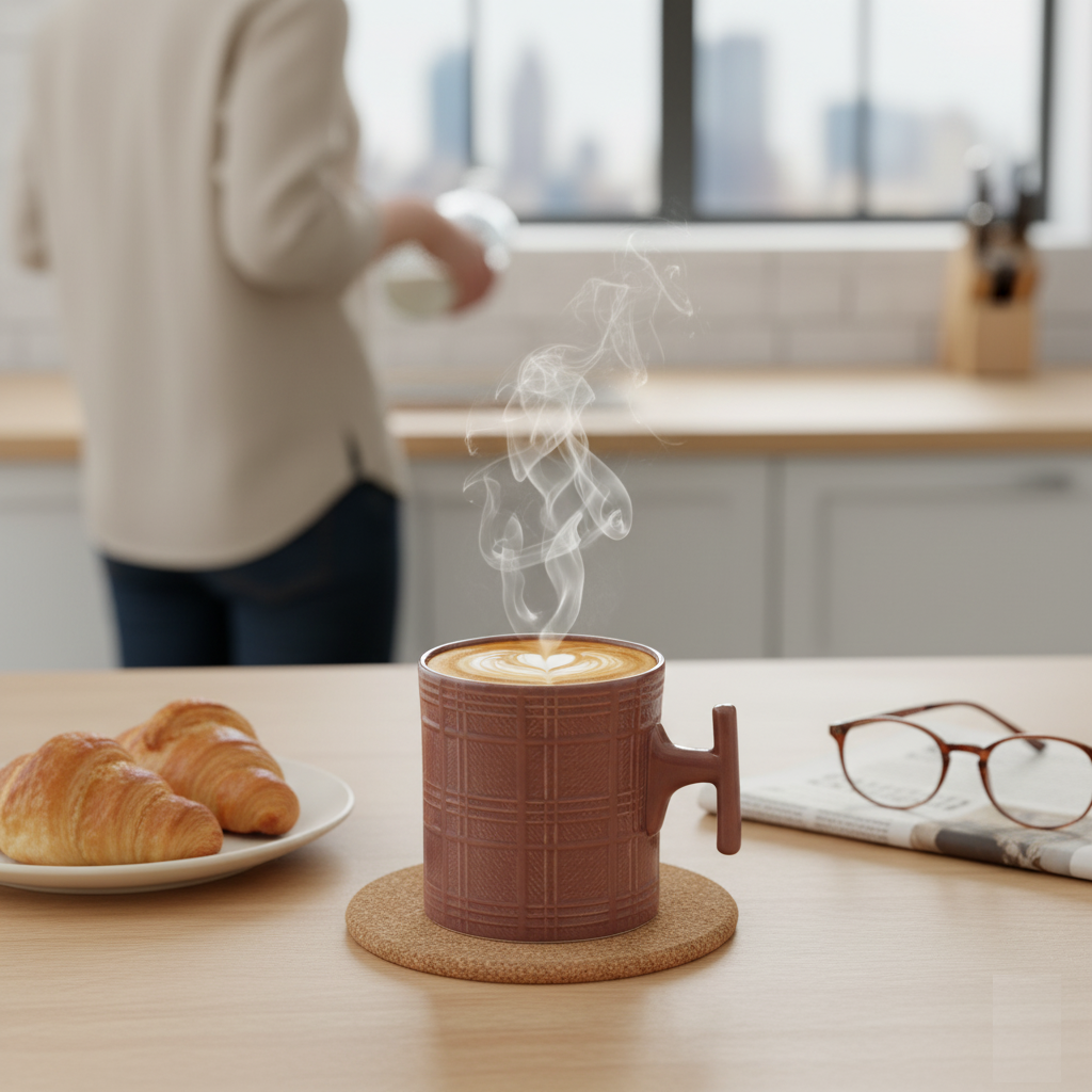 JCPL Grid Checkmate Milk & Coffee Mugs, 1 Pcs, Plum