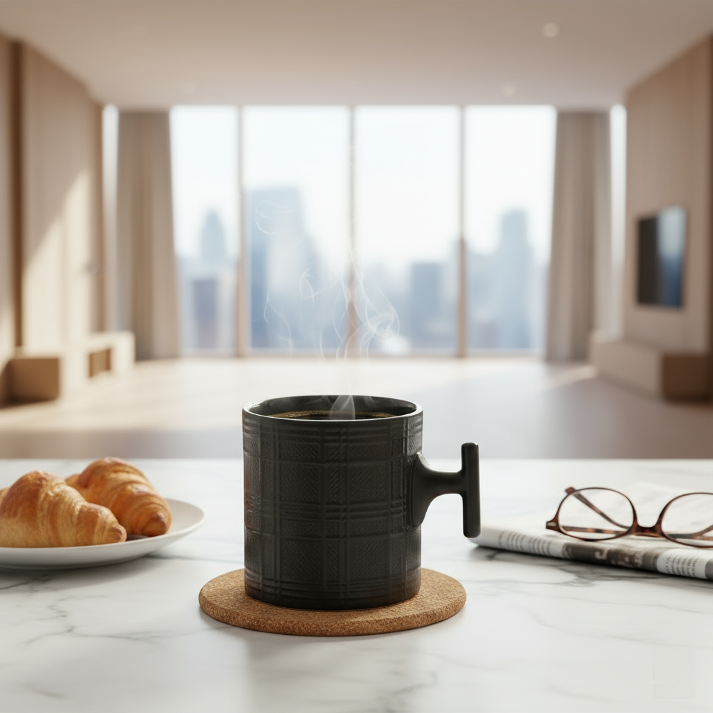 JCPL Grid Checkmate Milk & Coffee Mugs, 1 Pcs, Black