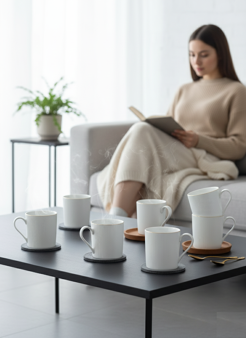 Clay Craft Ethan Impression 1101 Coffee & Tea Mugs Set of 6 (WHITE)