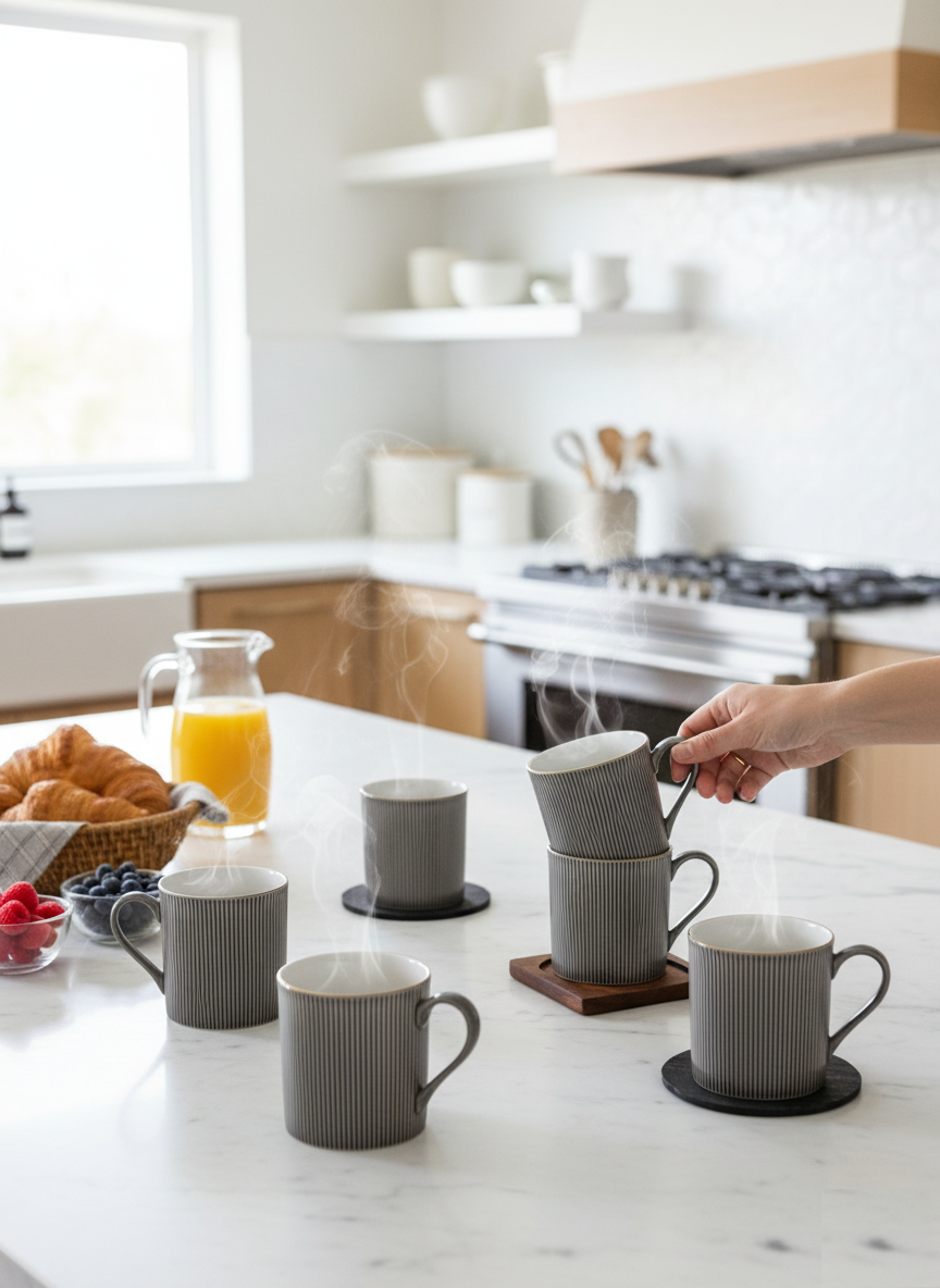 Clay Craft Ethan Impression 1300 Coffee & Tea Mugs Set of 6 (GREY)