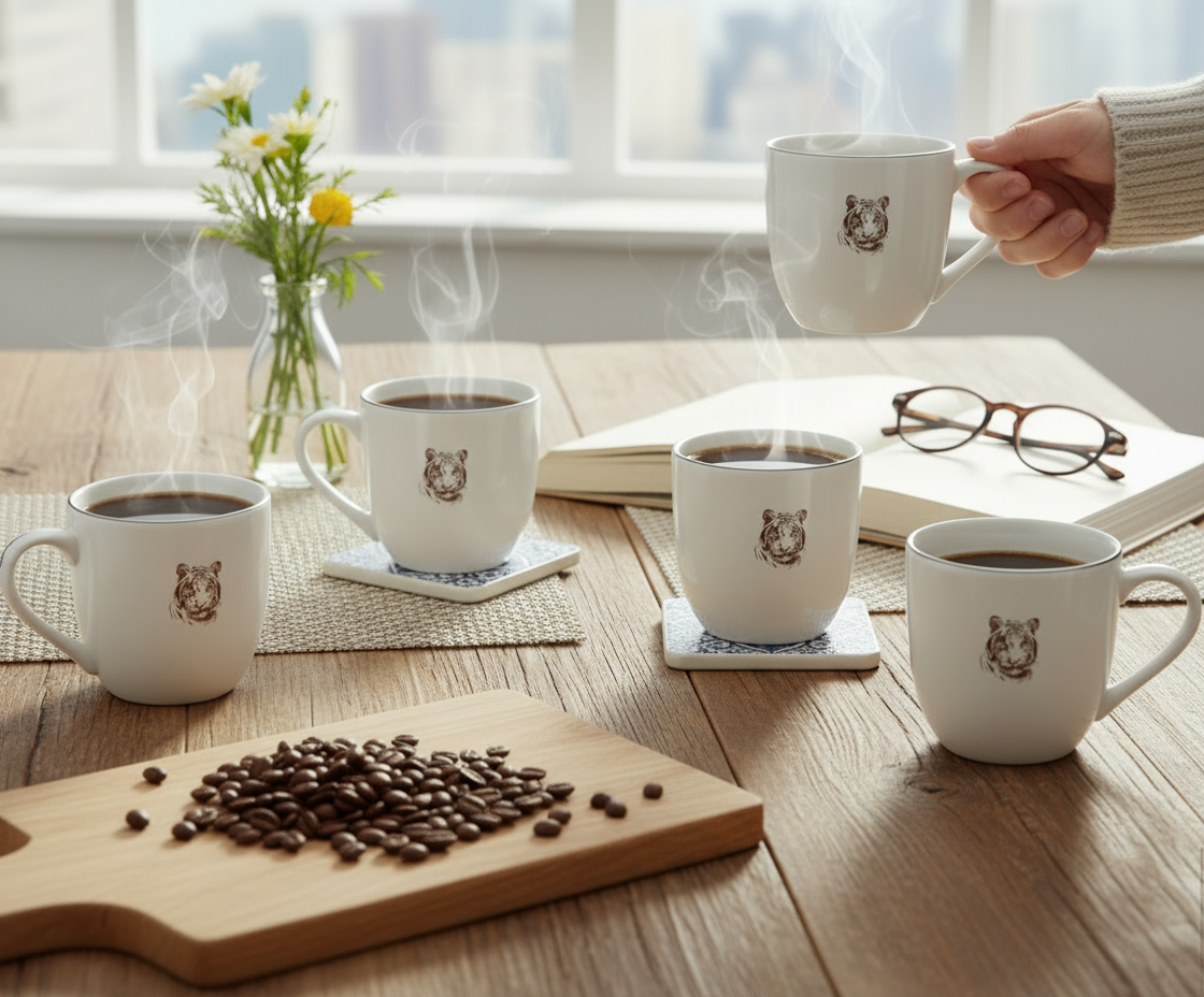 JCPL Oscar Clark Tiger Tea & Coffee Mugs, Set of 6