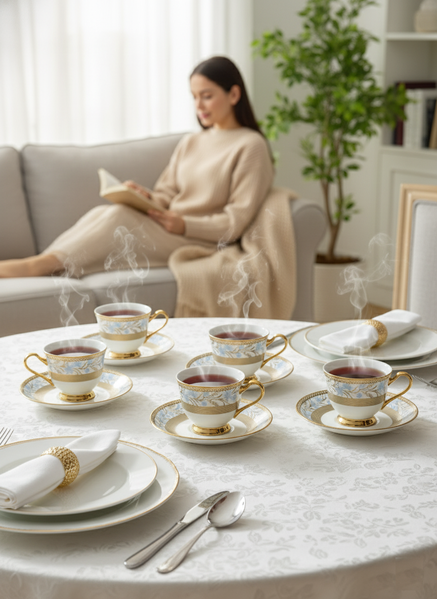 Clay Craft Georgian Ebony Cup & Saucer, Set of 12 (6 Cups + 6 Saucers), 140 ml, (E658)