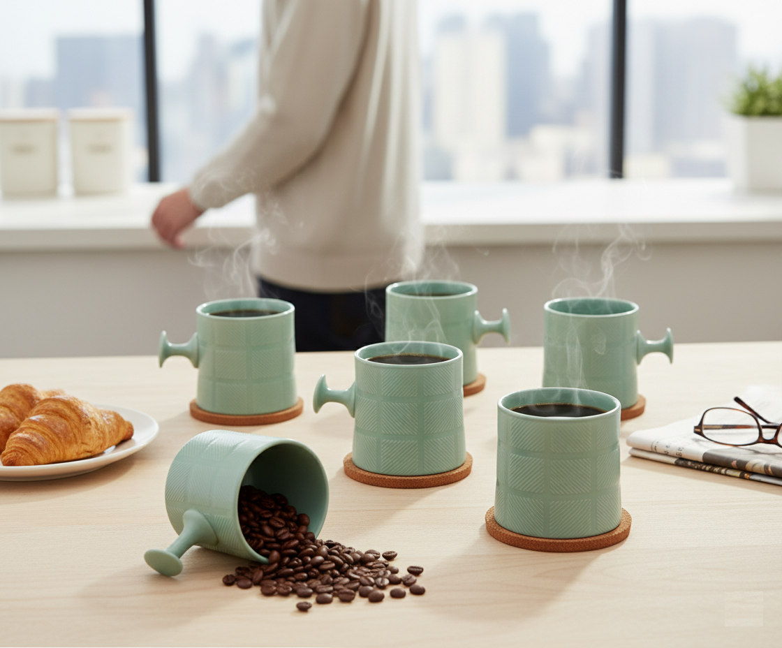 JCPL Bold Checkmate Coffee & Tea Mugs Set of 6, Teal