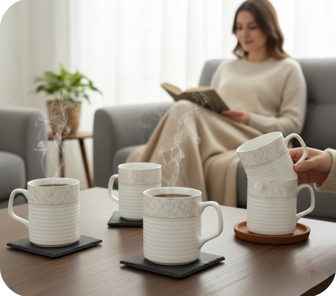 Clay Craft Strip Prasto Coffee & Tea Mugs Set of 6 (P209)