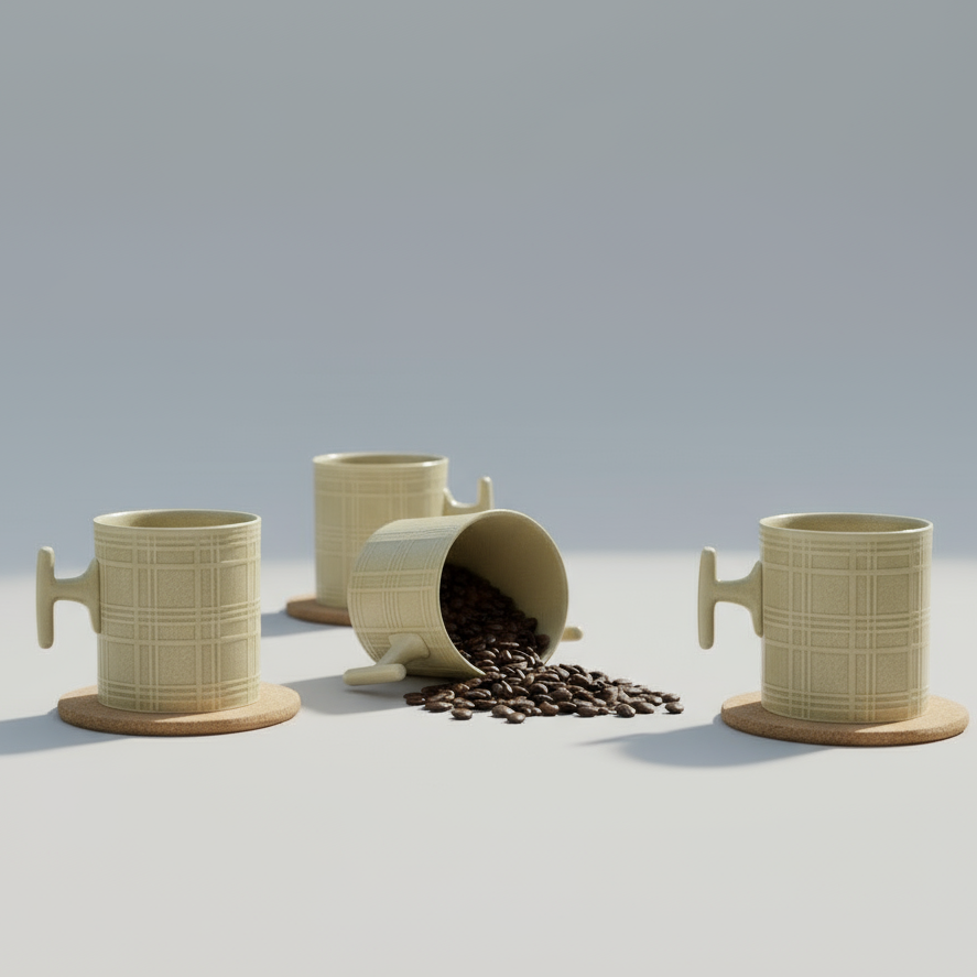 JCPL Grid Checkmate Coffee & Tea Mugs Set of 6, Olive