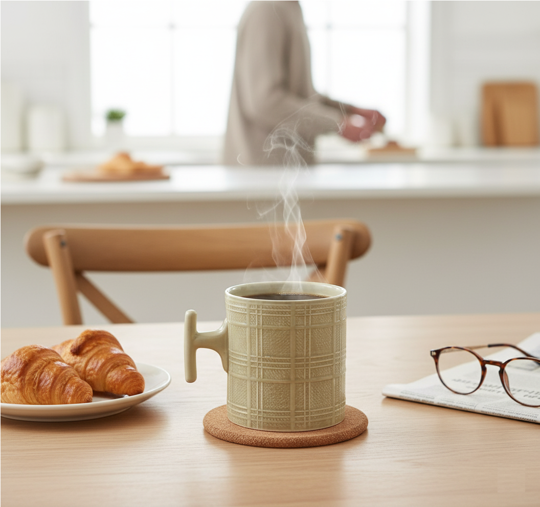 JCPL Grid Checkmate Milk & Coffee Mugs, 1 Pcs, Olive