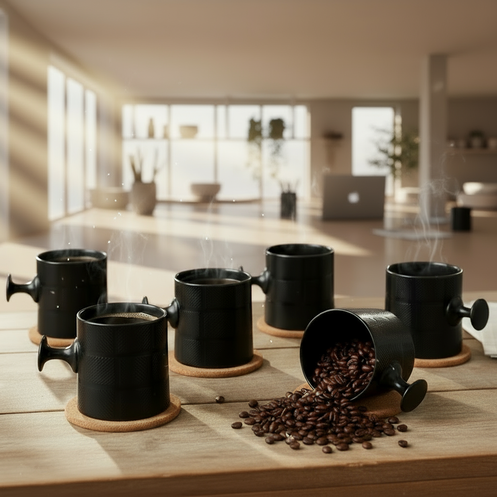 JCPL Bold Checkmate Coffee & Tea Mugs Set of 6, Black