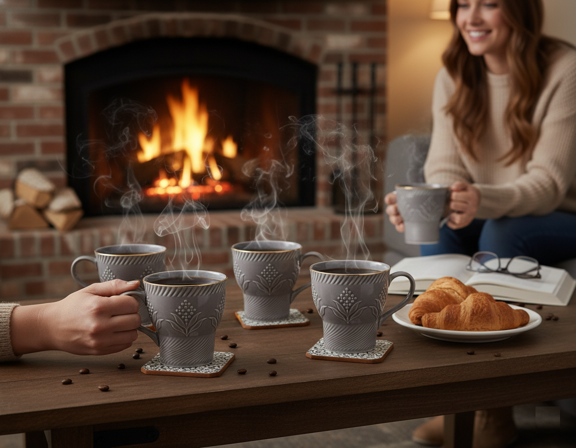 Clay Craft Aster Impression 1300 Coffee & Tea Mugs Set of 6 (GREY)