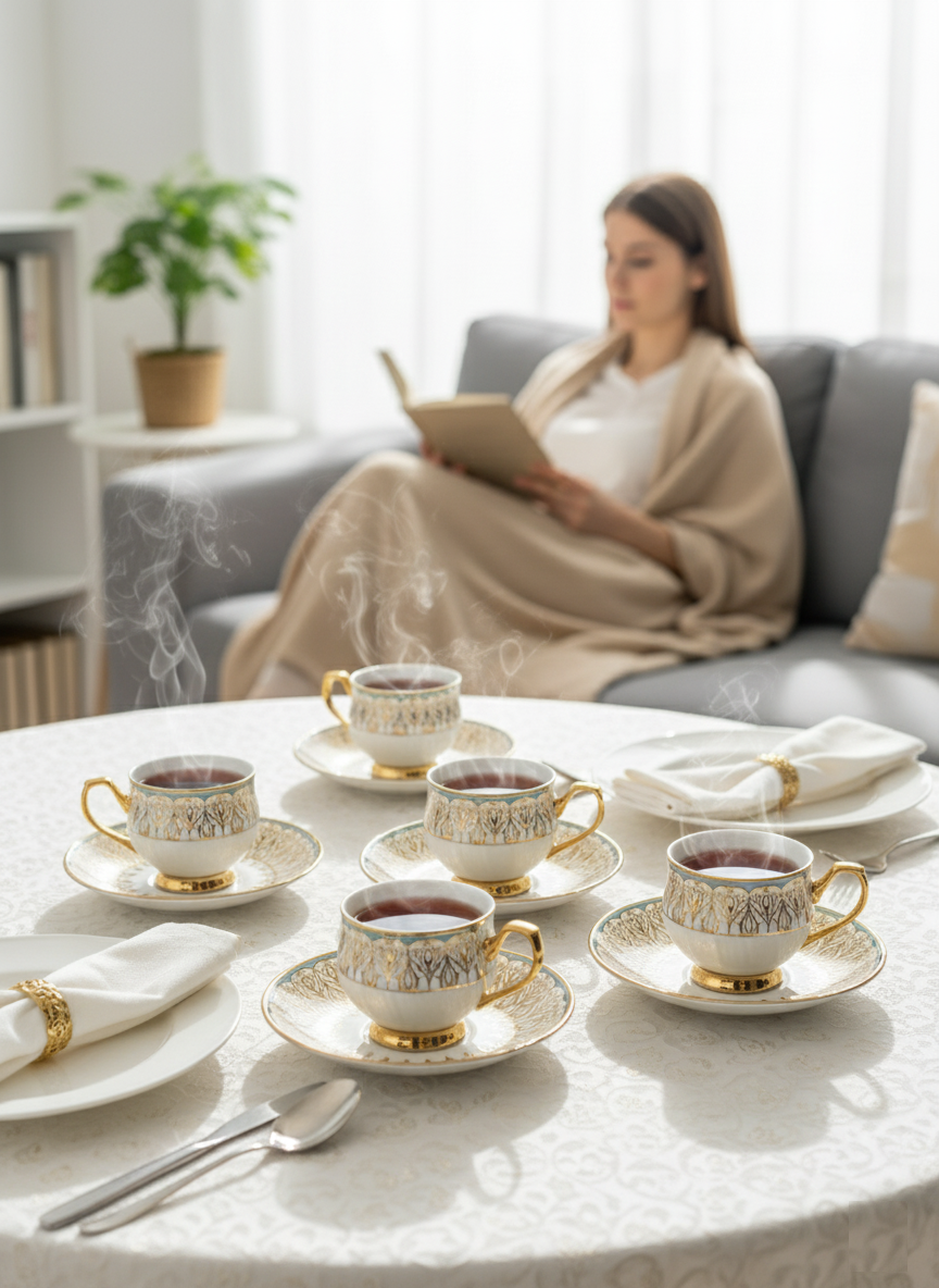 Clay Craft Karina Ebony Cup & Saucer, Set of 12 (6 Cups + 6 Saucers), 180 ml, (E629)