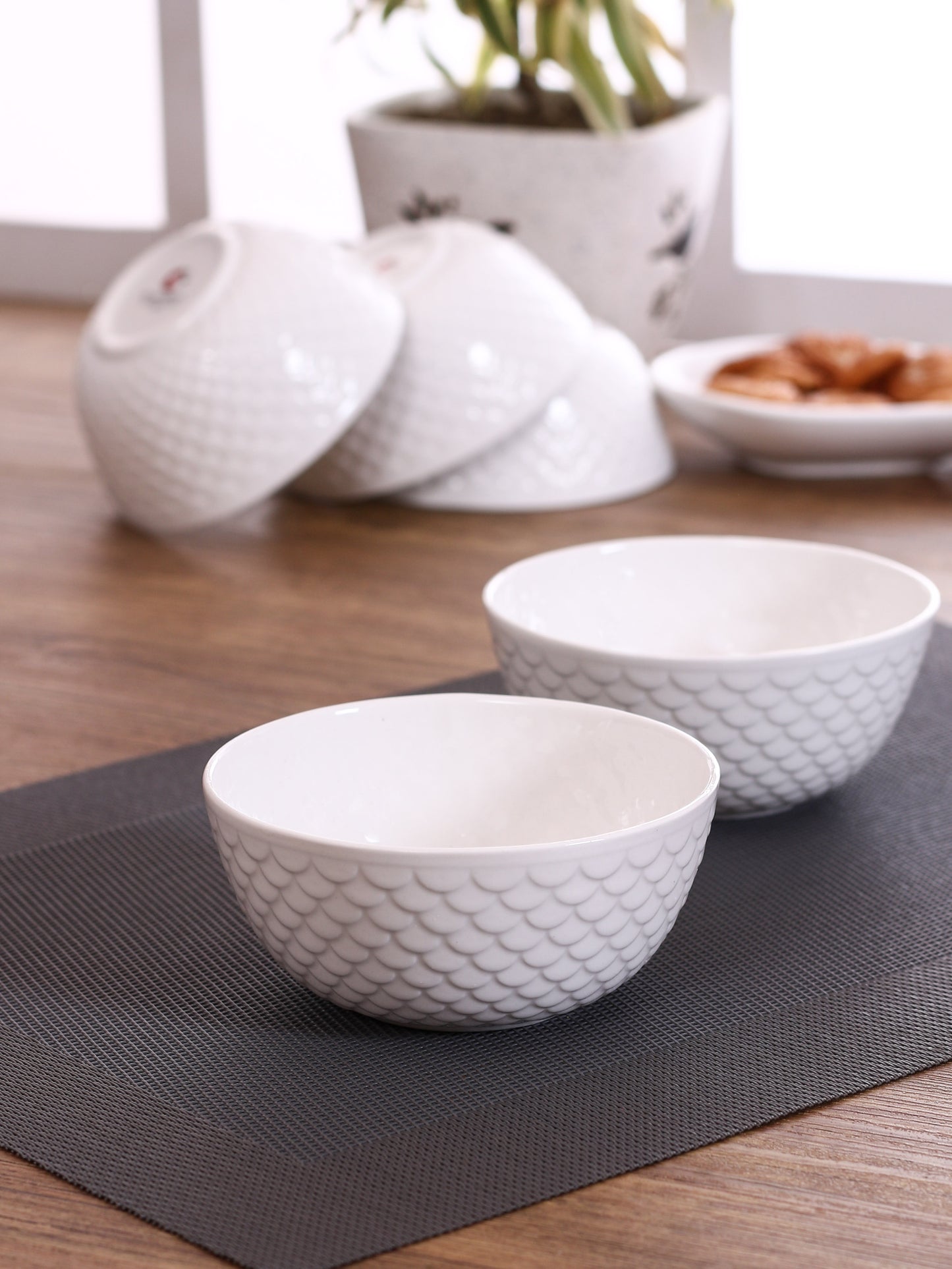 Clay Craft Basic Soup Bowl Ripple 4 Piece Small Plain White