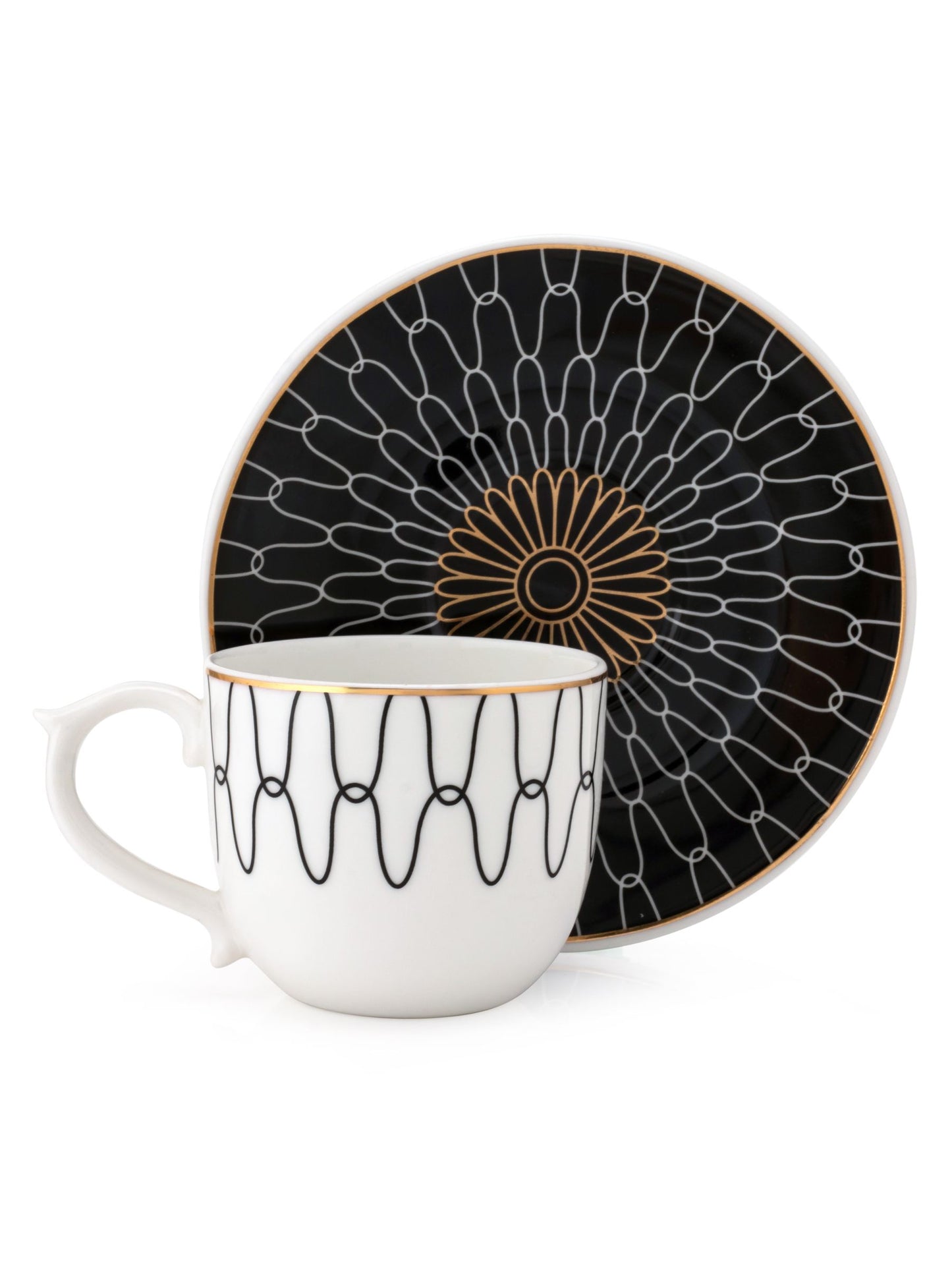 Maharani Noir Cup & Saucer, 160 ml, Set of 12 (6 Cups + 6 Saucers) (N406)