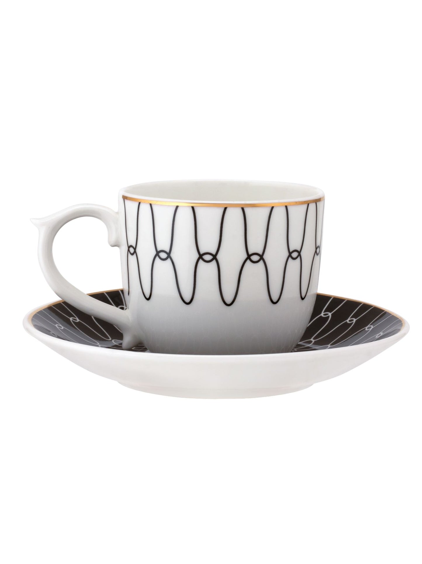 Maharani Noir Cup & Saucer, 160 ml, Set of 12 (6 Cups + 6 Saucers) (N406)